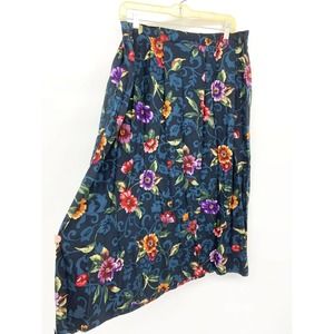 Womens Vintage Bentley Plus Blue Floral Multicolor Pleated Skirt Size 20